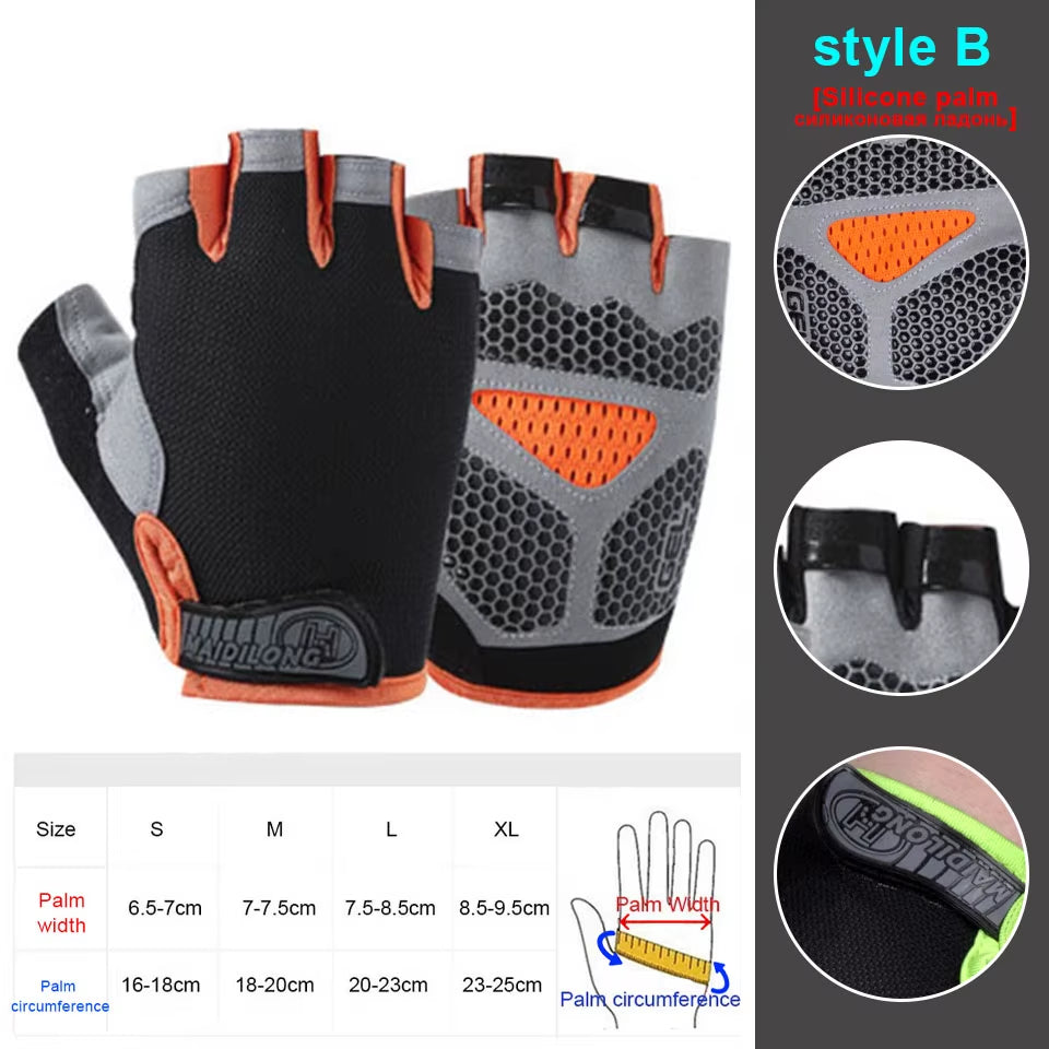 Silicone Anti-Slip Anti-Sweat Cycling Gloves Men Women Half Finger Gloves Breathable Anti-Shock Sports Bike Bicycle Glove D40